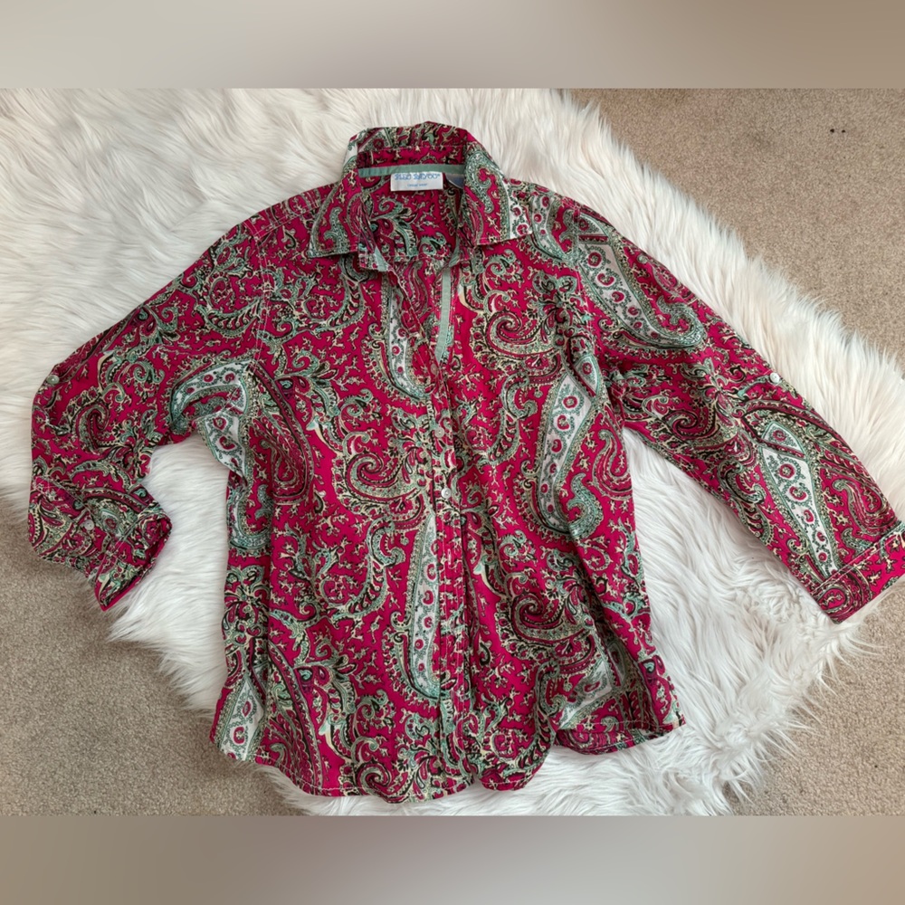 Bleu Bayou Paisley BOHO button front Blouse